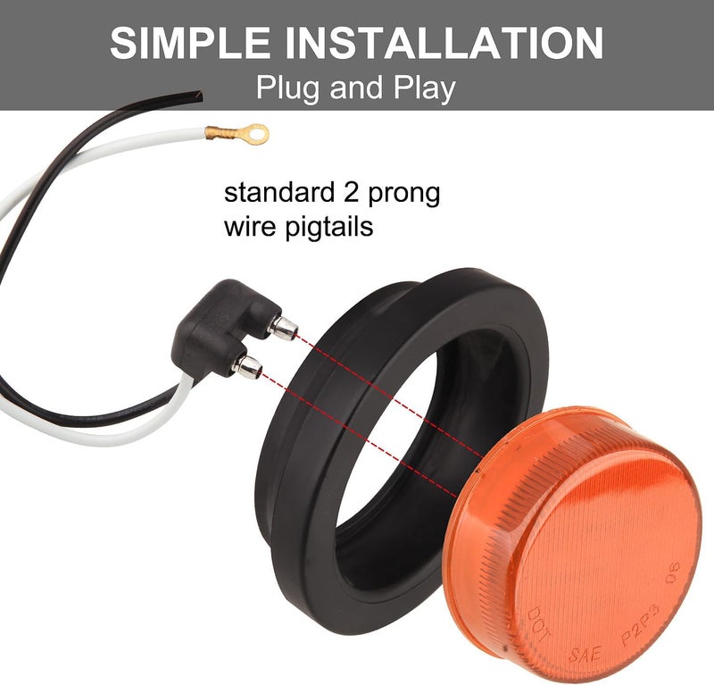 Partswcgg 2.5" Round Amber Led Marker Lights 13LED, 10Pcs 2.5 Inch Round Led Trailer Marker Lights Clearance Lamps Sealed Flush Mount w/Rubber Grommets and 2 Prong Trailer Wire Pigtails Waterproof 12V - Image 5